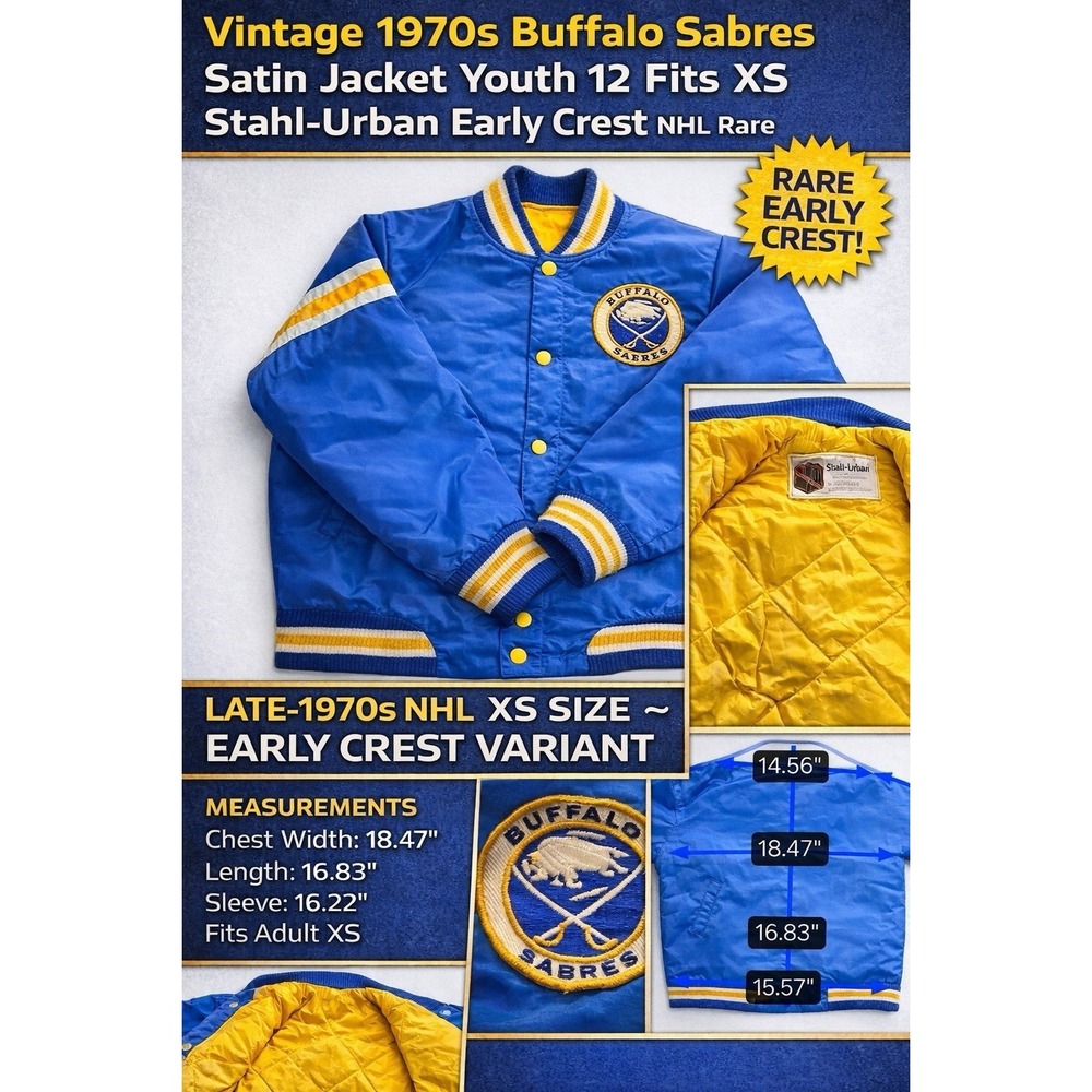 Vintage‎ Buffalo Sabres Satin Jacket Youth 12 Fits XS 1970s NHL Rare